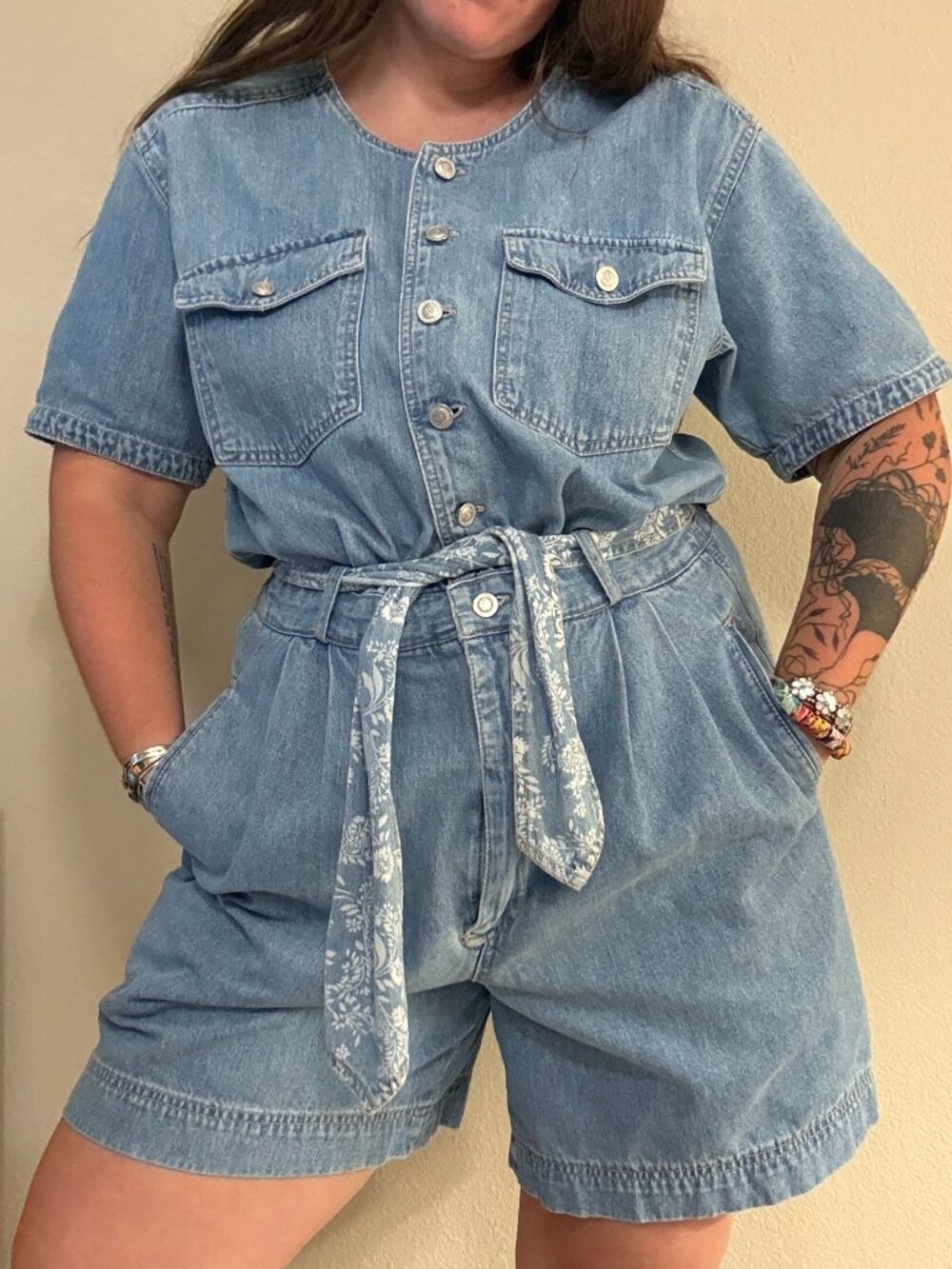 Vintage 90s Denim Romper Gloria Vanderbilt Large Petite